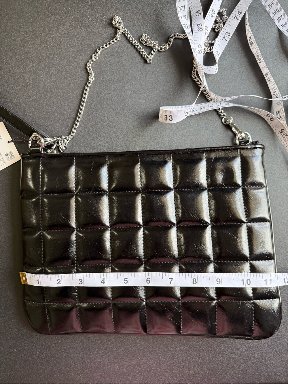 Zara Quilted Clutch Black with Silver Chain - Picture 7 of 16